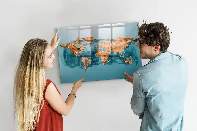 Popisovatelná magnetická tabule s motivem abstraktní mapy světa