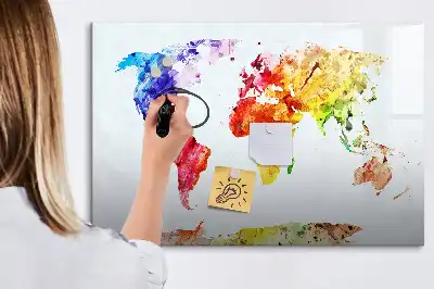 Akvarelová mapa světa popisovatelná magnetická tabule