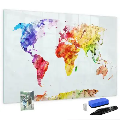 Akvarelová mapa světa popisovatelná magnetická tabule