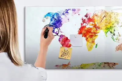 Akvarelová mapa světa popisovatelná magnetická tabule