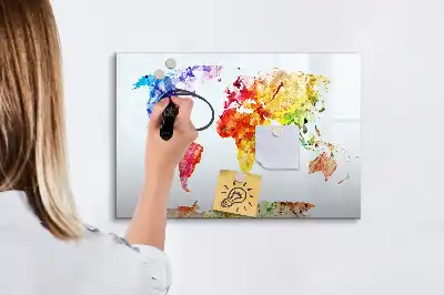 Akvarelová mapa světa popisovatelná magnetická tabule