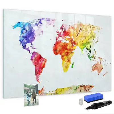 Akvarelová mapa světa popisovatelná magnetická tabule