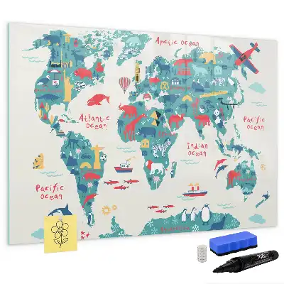 Obrázková mapa světa popisovatelná magnetická tabule