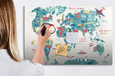 Obrázková mapa světa popisovatelná magnetická tabule