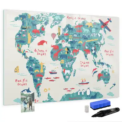 Obrázková mapa světa popisovatelná magnetická tabule