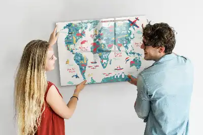 Obrázková mapa světa popisovatelná magnetická tabule