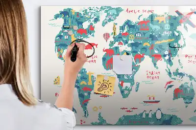 Obrázková mapa světa popisovatelná magnetická tabule