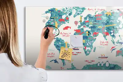 Obrázková mapa světa popisovatelná magnetická tabule