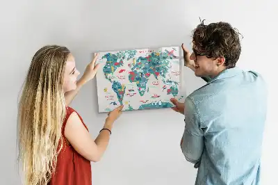 Obrázková mapa světa popisovatelná magnetická tabule