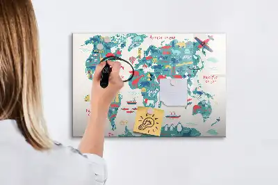 Obrázková mapa světa popisovatelná magnetická tabule