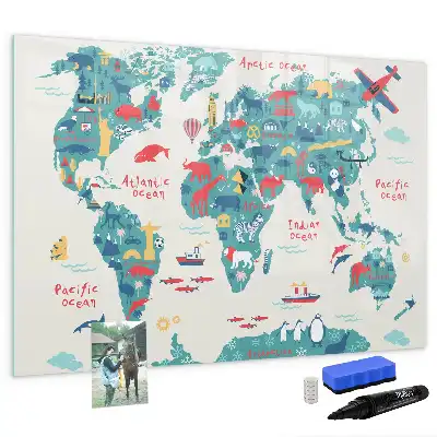 Obrázková mapa světa popisovatelná magnetická tabule