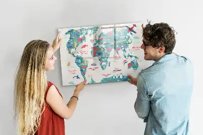 Obrázková mapa světa popisovatelná magnetická tabule