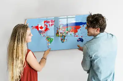 Magnetická kreslící tabule s motivem mapy se světem a vlajkami