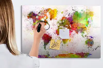 Magnetická tabule s motivem akvarelové mapy světa v provedení s možností popisování