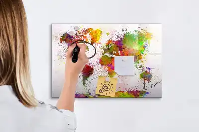 Magnetická tabule s motivem akvarelové mapy světa v provedení s možností popisování