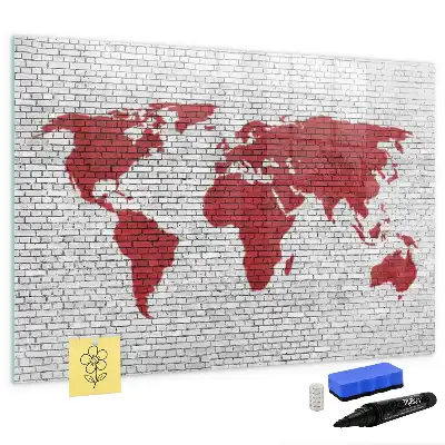 Magnetická tabule s mapou světa motivy cihelné zdi