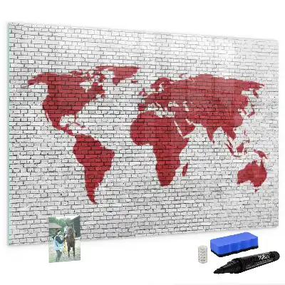 Magnetická tabule s mapou světa motivy cihelné zdi