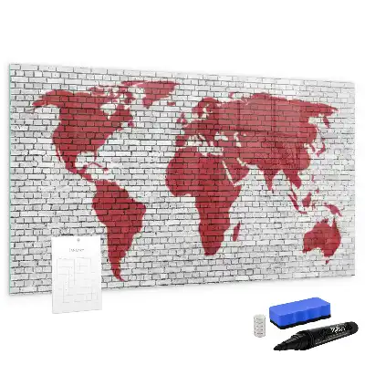 Magnetická tabule s mapou světa motivy cihelné zdi