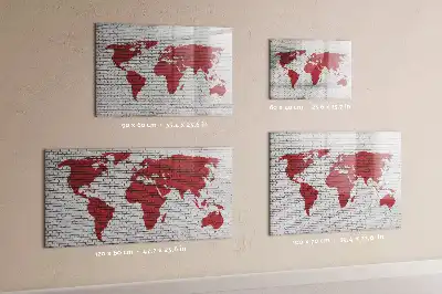Magnetická tabule s mapou světa motivy cihelné zdi