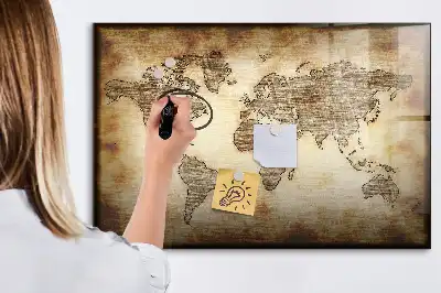 Magnetická tabule s motivem mapy světa v popisovatelném provedení
