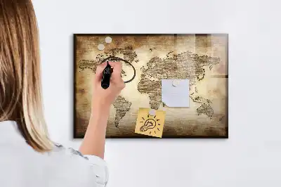 Magnetická tabule s motivem mapy světa v popisovatelném provedení