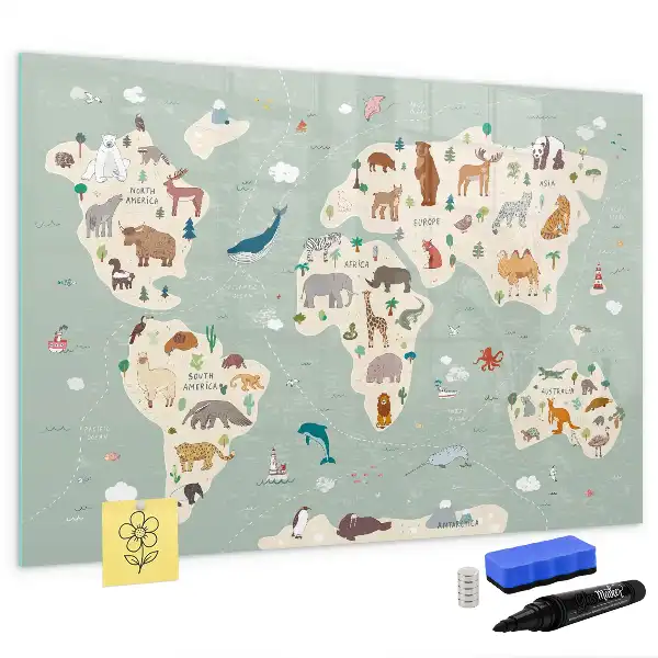 Magnetická kreslící tabule zvířecí mapa světa