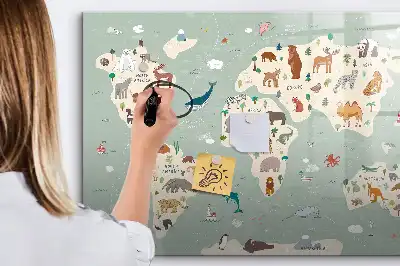 Magnetická kreslící tabule zvířecí mapa světa