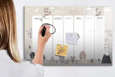 Popisovatelná magnetická tabule týdenní plánovač se zvířaty