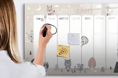 Popisovatelná magnetická tabule týdenní plánovač se zvířaty