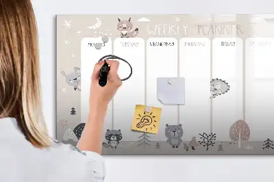 Popisovatelná magnetická tabule týdenní plánovač se zvířaty