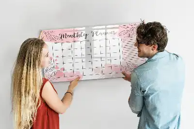 Popisovatelná magnetická tabule měsíční plánovač v růžové barvě
