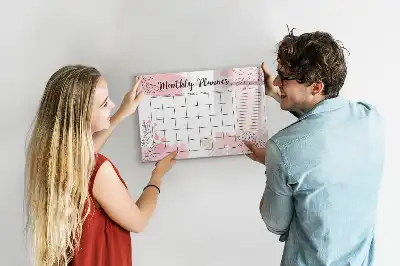 Popisovatelná magnetická tabule měsíční plánovač v růžové barvě