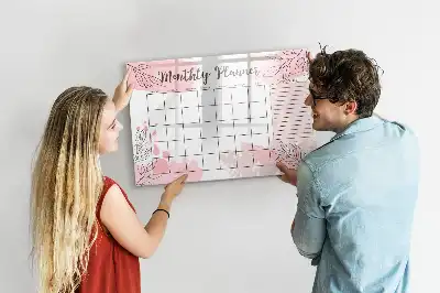 Popisovatelná magnetická tabule měsíční plánovač v růžové barvě