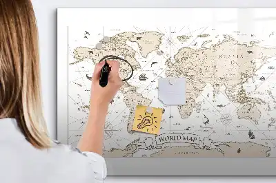 Magnetická tabule v designu vintage mapy světa