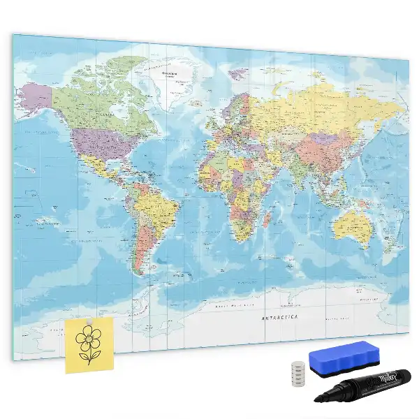 Politická mapa světa popisovatelná magnetická tabule