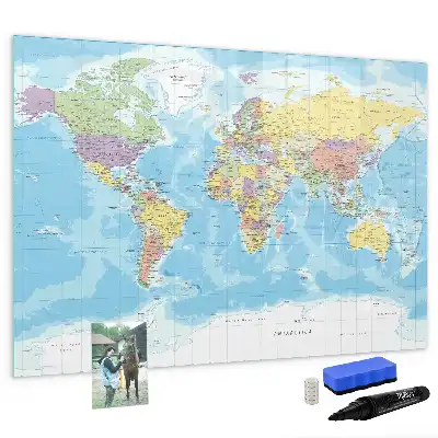 Politická mapa světa popisovatelná magnetická tabule