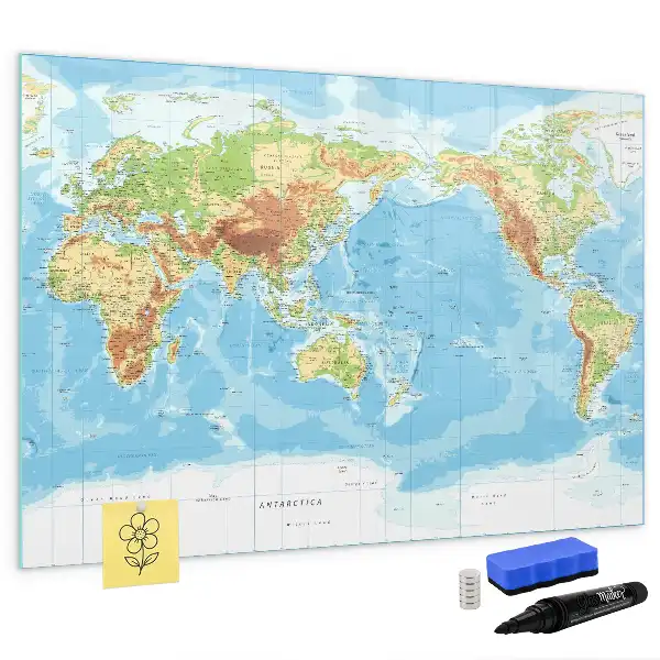 Magnetická kreslící tabule s fyzickou mapou světa