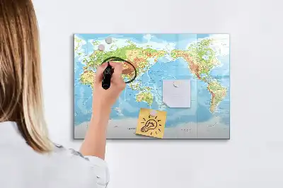 Magnetická kreslící tabule s fyzickou mapou světa