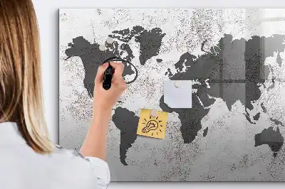 Magnetická kreslící tabule v designu mapy světa na betonu
