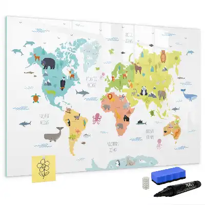 Magnetická tabule s mapou světa zvířat popisovatelná verze