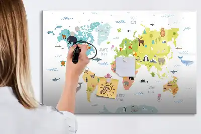 Magnetická tabule s mapou světa zvířat popisovatelná verze