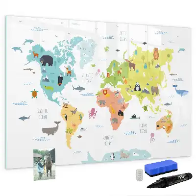Magnetická tabule s mapou světa zvířat popisovatelná verze