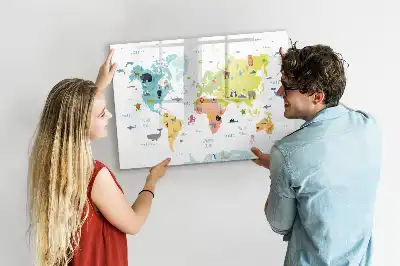 Magnetická tabule s mapou světa zvířat popisovatelná verze