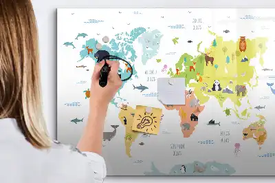 Magnetická tabule s mapou světa zvířat popisovatelná verze