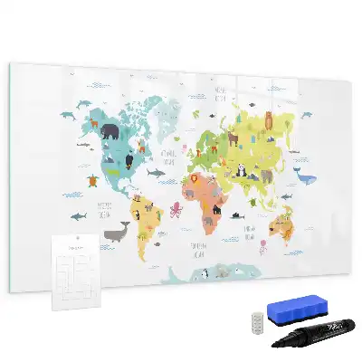 Magnetická tabule s mapou světa zvířat popisovatelná verze
