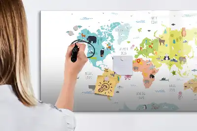 Magnetická tabule s mapou světa zvířat popisovatelná verze
