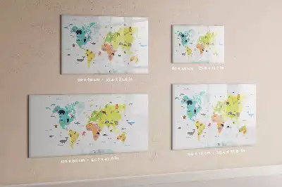 Magnetická tabule s mapou světa zvířat popisovatelná verze
