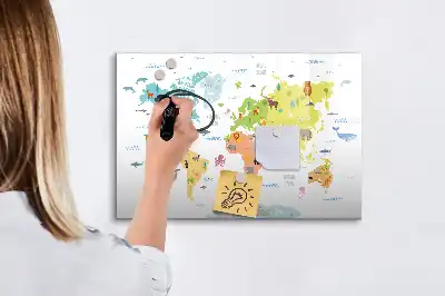 Magnetická tabule s mapou světa zvířat popisovatelná verze