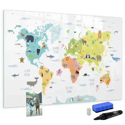 Magnetická tabule s mapou světa zvířat popisovatelná verze
