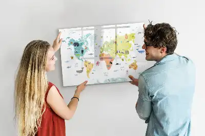 Magnetická tabule s mapou světa zvířat popisovatelná verze